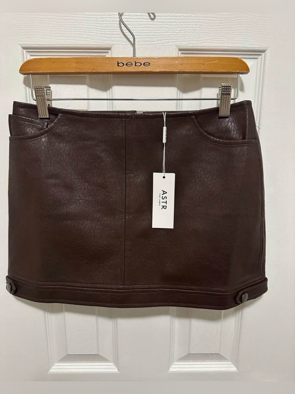 Size S ASTR The Label Brown Faux Leather Mini Skirt NWT